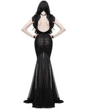 Eva Lady Long Gothic Flocked Velvet Mesh Mermaid Evening Dress
