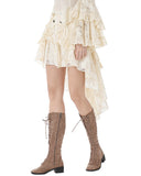 Dark In Love Womens Steampunk Lace High Low Skirt - Vintage Off-White