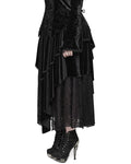 Punk Rave Plus Size Bohemian Gothic Asymmetric Velvet & Baroque Lace Maxi Skirt