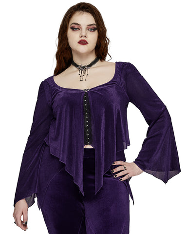 Punk Rave Plus Size Womens Gothic Layered Velvet & Mesh Tunic Top - Purple