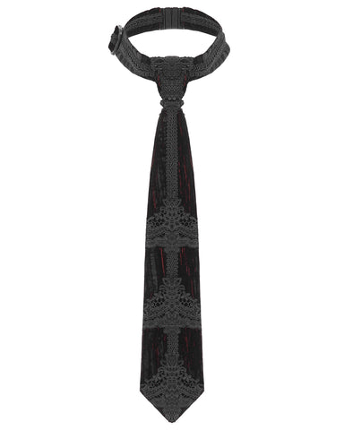 Devil Fashion Mens Dark Gothic Vampire Lace Applique Neck Tie - Red & Black
