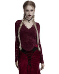 Punk Rave Womens Elegant Floral Lace V-Neck Top - Red