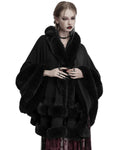 Punk Rave Daily Life Womens Plush & Faux Fur Hooded Winter Cloak - Black
