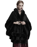 Punk Rave Daily Life Womens Plush & Faux Fur Hooded Winter Cloak - Black