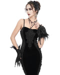 Eva Lady Dark Devore Baroque Gothic Velvet Beaded Cuff Gloves - Black