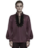 Punk Rave Mens Gothic Embossed Print Lace-Up Pirate Shirt - Red
