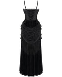 Eva Lady Womens Long Victorian Gothic Velvet & Lace Fringed Ballgown Dress