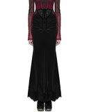Punk Rave Daily Life Womens Long Gothic Velvet Ruched Split Waist Skirt - Black