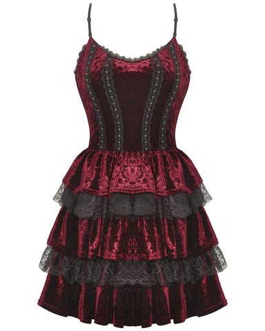 Dark In Love Womens Bloodlust Gothic Vampire Crushed Velvet Mini Dress - Red