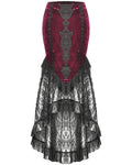 Dark In Love Long Gothic Vampire Crushed Velvet & Lace Fishtail Skirt - Red & Black
