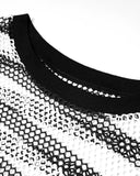 Punk Rave Daily Life Casual Punk Fishnet Mesh Striped Sweater Top - Black & White