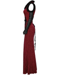 Punk Rave Womens Gothic Embossed Rose Velvet & Faux Fur Cheongsam Dress - Red