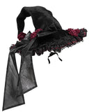 Devil Fashion Womens Gothic Roses Velvet Pointed Witch Hat - Black & Red
