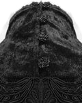 Eva Lady Long Gothic Beaded Feathered Sheer Floral Lace Velvet Cloak Cape Black