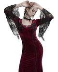 Punk Rave Daily Life Womens Long Gothic Velvet Applique Maxi Dress - Red