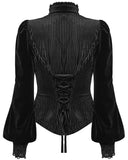 Punk Rave Womens Elegant Gothic Striped Velvet & Lace Applique Blouse Top - Black