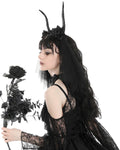 Dark In Love Womens Rose Embellished Horns & Mesh Train Fascinator Tiara