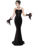 Eva Lady Dark Devore Gothic Velvet & Lace Mermaid Dress - Black & Red