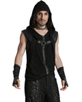 Punk Rave Mens Apocalyptic Gothic Cyberpunk Mesh Overlay Hooded Tank Top Vest