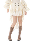 Dark In Love Womens Steampunk Lace High Low Skirt - Vintage Off-White