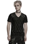 Punk Rave Mens Apocalyptic Gothic Shredded & Studded Broken Knit T Shirt Top