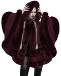 Punk Rave Daily Life Womens Plush & Faux Fur Hooded Winter Cloak - Red