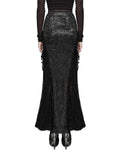 Punk Rave Long Textured Floral Tribute Casket Maxi Skirt - Black