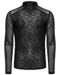 Punk Rave Mens Gothic Skull Cameo Mesh Long Sleeve Tee