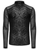 Punk Rave Mens Gothic Skull Cameo Mesh Long Sleeve Tee