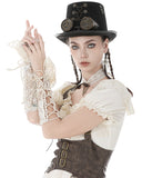 Dark In Love Womens Steampunk Lace Ribbon Gloves - Vintage Off-White