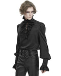 Devil Fashion Mens Gothic Aristocrat Lace Up Ruffle Poet Shirt - Black Jacquard