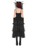 Dark In Love Womens Long Gothic Satin & Lace Prom Wedding Dress