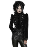 Punk Rave Womens Gothic Velvet Cutaway Military Riding Jacket - Black