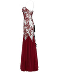 Punk Rave Womens Long Gothic Floral Sequined Wedding Prom Dress - White & Red