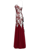 Punk Rave Womens Long Gothic Floral Sequined Wedding Prom Dress - White & Red