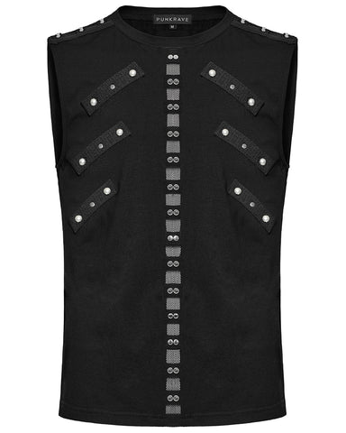 Punk Rave Mens Dark Punk Studded Mesh Inset Tank Top Vest