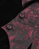 Devil Fashion Mens Gothic Aristocrat Jacquard & Velvet Asymmetric Feathered Waistcoat Vest - Black & Red