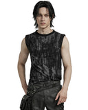 Punk Rave Mens Apocalyptic Gothic Broken Knit Tank Top Vest - Distressed Grey & Black