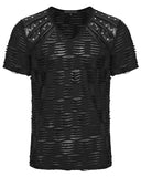 Punk Rave Mens Apocalyptic Gothic Shredded & Studded Broken Knit T Shirt Top