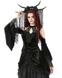 Dark In Love Womens Romantic Gothic Velvet & Lace Teardrop Cutout Blouse Top