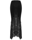 Punk Rave Womens Gorgeous Gothic Ruched Velvet & Lace Long Fishtail Skirt