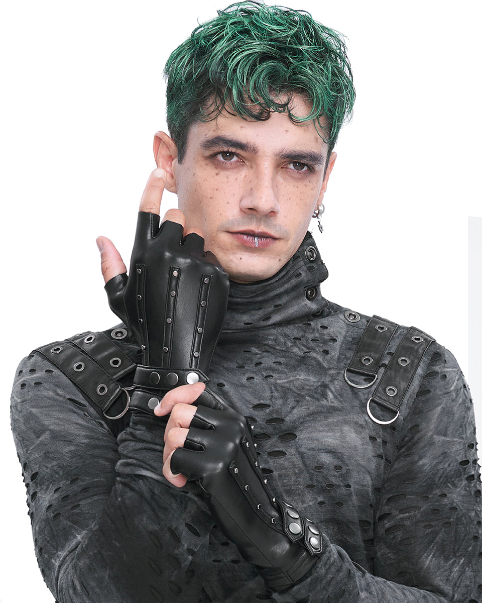 Devil Fashion Mens Gothic Punk Studded Fingerless Gloves – Violent Delights
