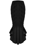 Punk Rave Womens Baroque Gothic Rose Embroidered Velvet Fishtail Skirt - Black