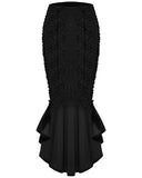 Punk Rave Womens Baroque Gothic Rose Embroidered Velvet Fishtail Skirt - Black