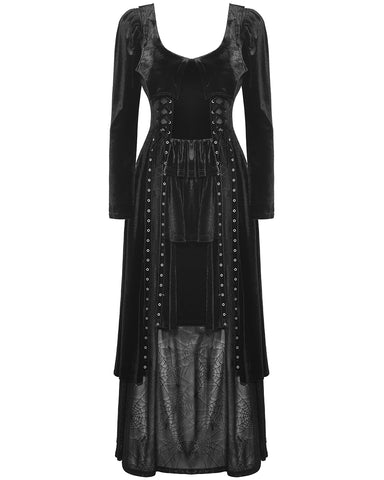 Dark In Love Long Gothic Velvet & Cobweb Lace Batwing Maxi Dress