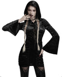 Punk Rave Daily Life Womens Dark Gothic Lace Crucifix Hooded Bodycon Dress