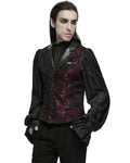 Punk Rave Mens Dark Gothic Skull Jacquard Waistcoat Vest Top - Red & Black