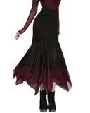 Punk Rave Daily Life Womens Long Gothic Gradient Fitted Skirt - Black & Red