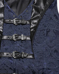Punk Rave Mens Dark Victorian Gothic Damask Jacquard Waistcoat Vest - Blue