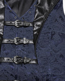 Punk Rave Mens Dark Victorian Gothic Damask Jacquard Waistcoat Vest - Blue